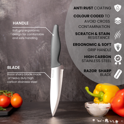 3-Piece Grey Stainless Steel Non-Stick Kitchen Knife Set, Nuovva