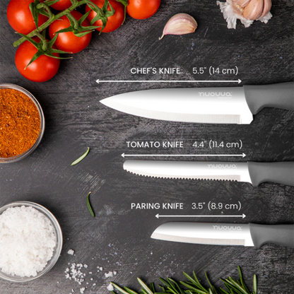 3-Piece Grey Stainless Steel Non-Stick Kitchen Knife Set, Nuovva