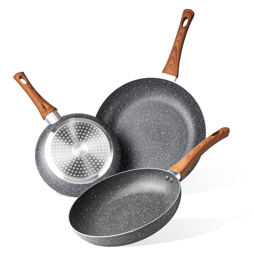 3-Piece Non-Stick Frying Pan Set (20cm, 24cm & 28cm), Nuovva
