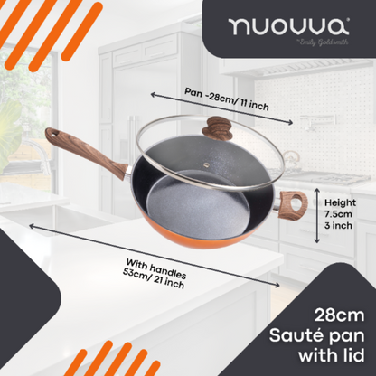 28cm Non-Stick Sauté Pan with Glass Lid, Nuovva