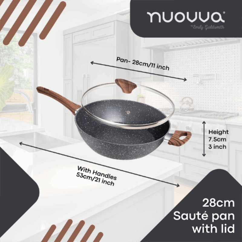 28cm Non-Stick Sauté Pan with Glass Lid, Nuovva