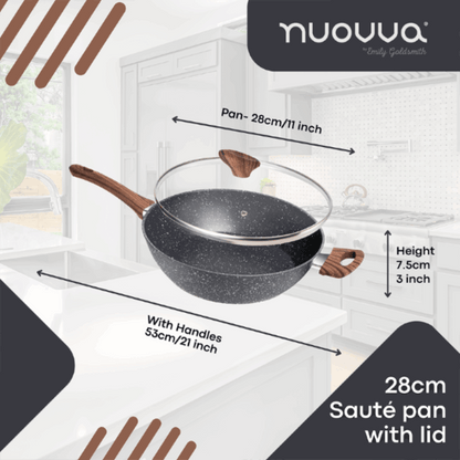 28cm Non-Stick Sauté Pan with Glass Lid, Nuovva