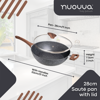 28cm Non-Stick Sauté Pan with Glass Lid, Nuovva
