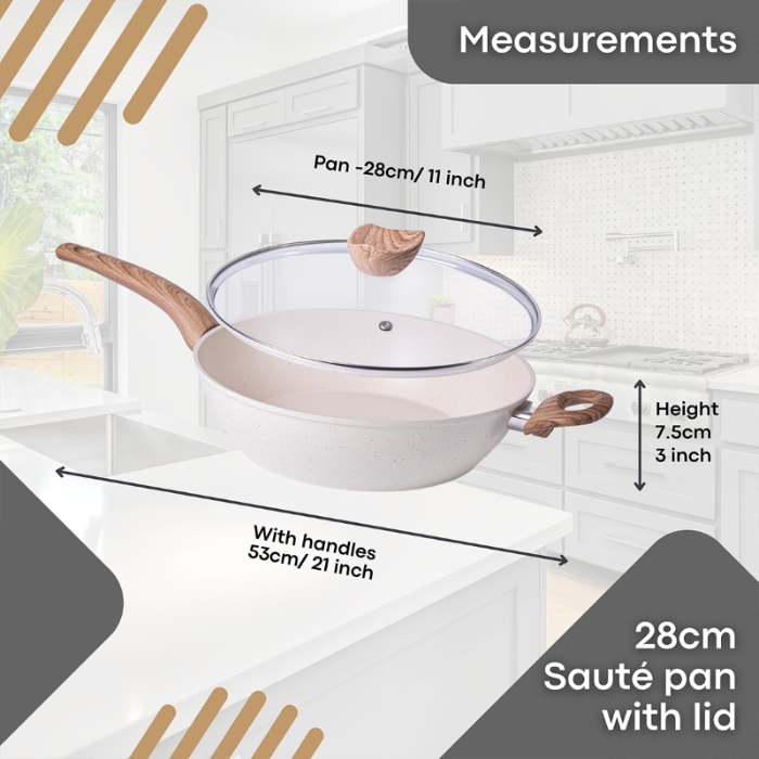 28cm Non-Stick Sauté Pan with Glass Lid, Nuovva