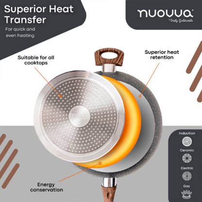 28cm Marble Granite Non-Stick Sauté Pan with Glass Lid, Nuovva