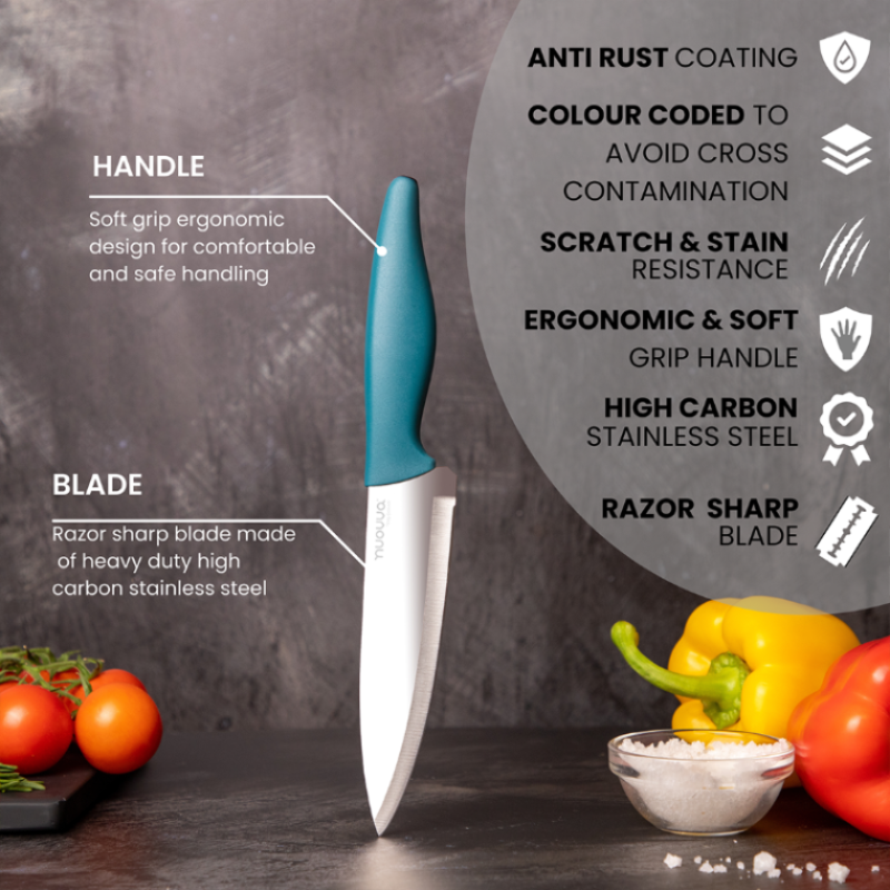 3-Piece Grey Stainless Steel Non-Stick Kitchen Knife Set, Nuovva