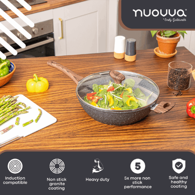 28cm Non-Stick Sauté Pan with Glass Lid, Nuovva