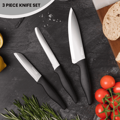 3-Piece Black Stainless Steel Non-Stick Kitchen Knife Set, Nuovva