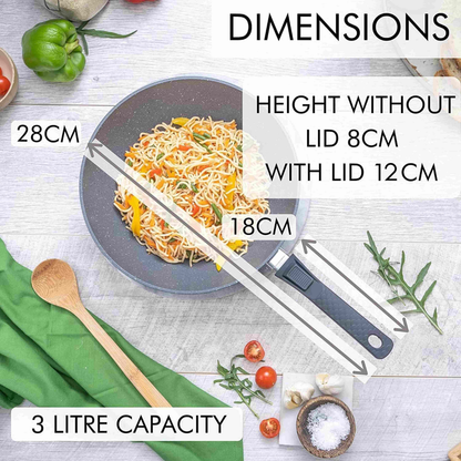 28cm Induction Wok Pan with Glass Lid & Removable Handle, Nuovva
