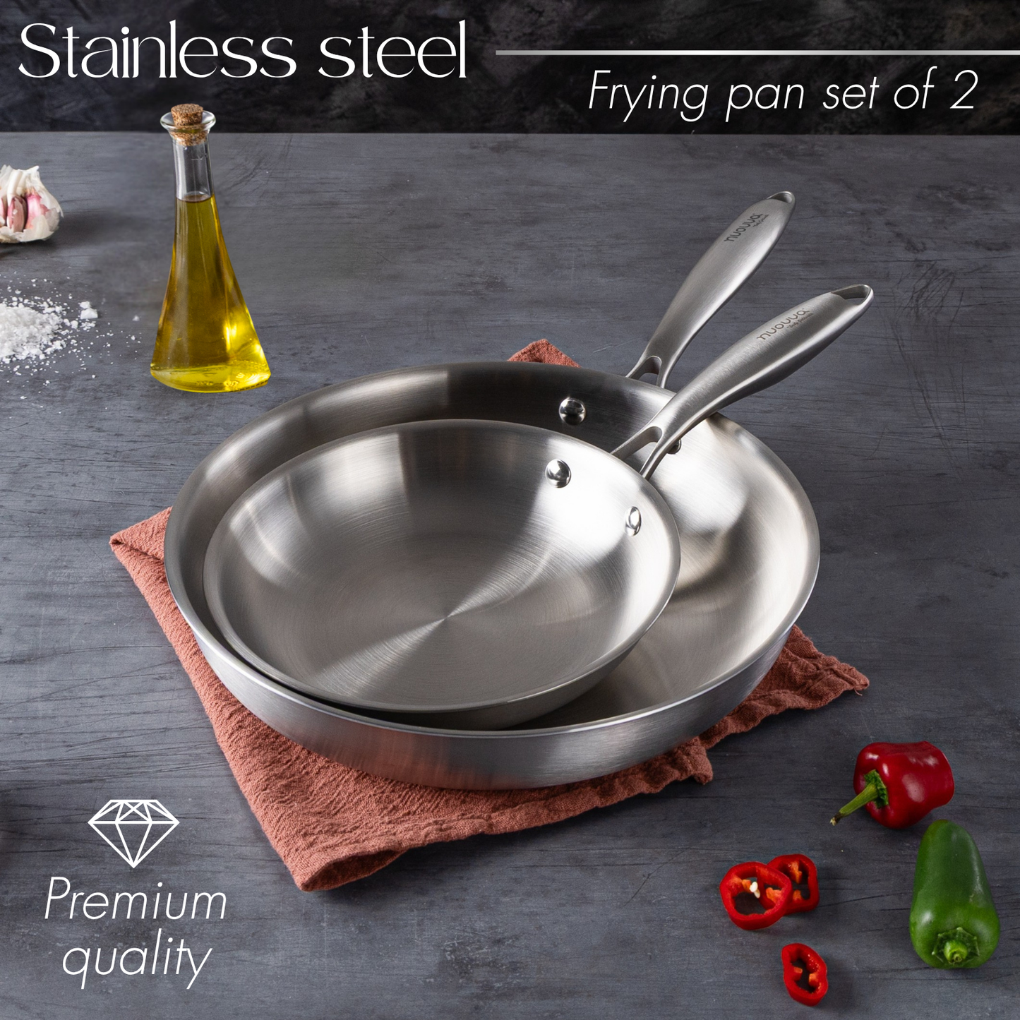 2-Piece Stainless Steel Frying Pan Set, Nuovva