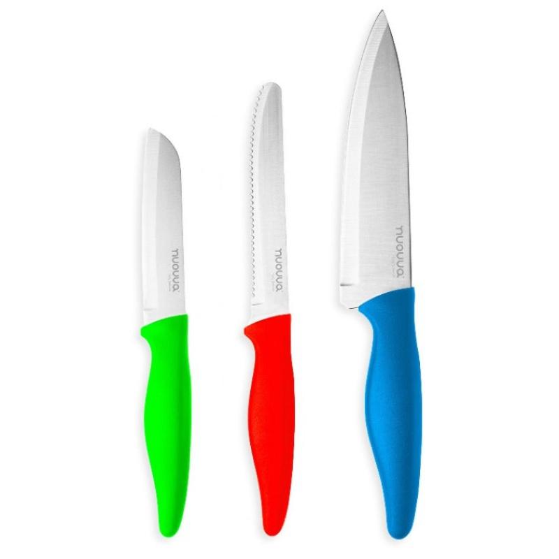 3-Piece Grey Stainless Steel Non-Stick Kitchen Knife Set, Nuovva