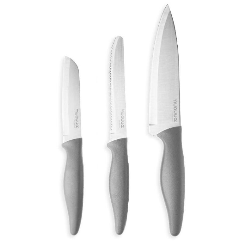 3-Piece Grey Stainless Steel Non-Stick Kitchen Knife Set, Nuovva