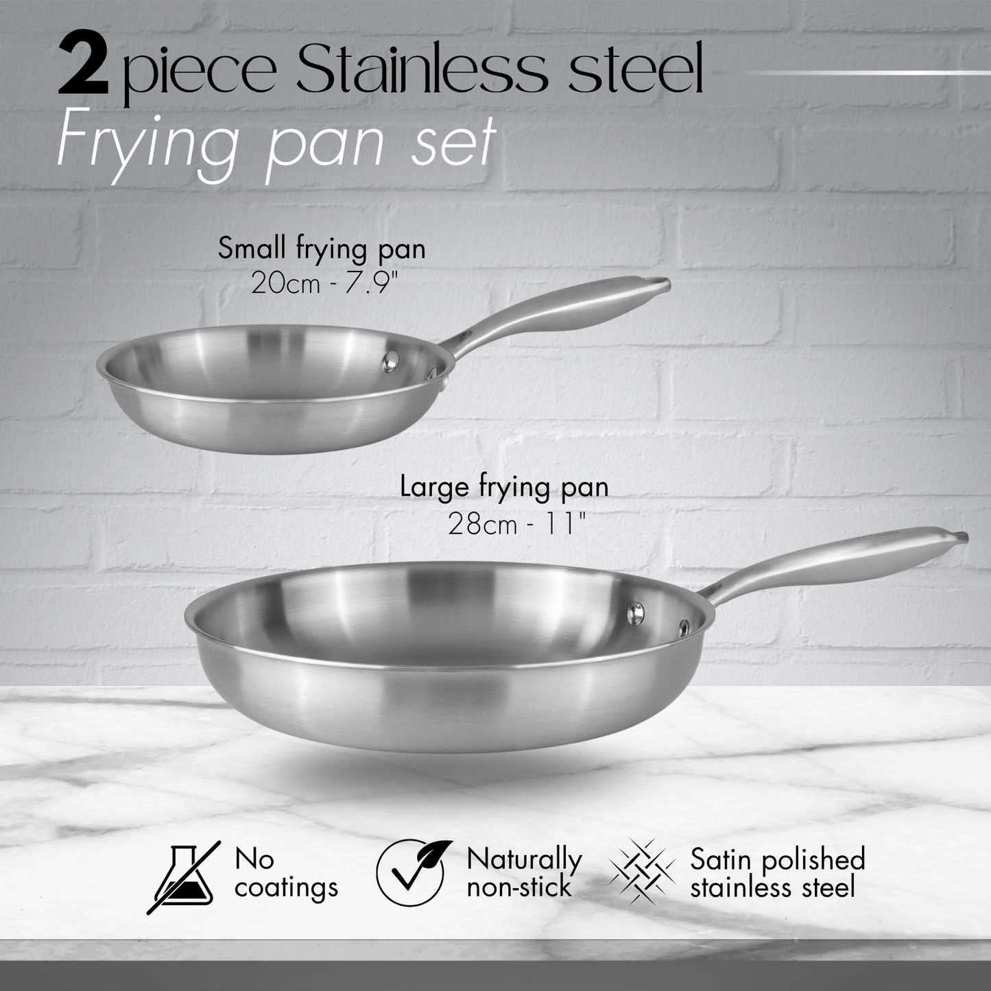 2-Piece Stainless Steel Frying Pan Set, Nuovva