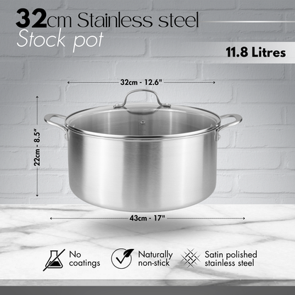 32cm Stainless Steel Stockpot with Glass Lid, Nuovva