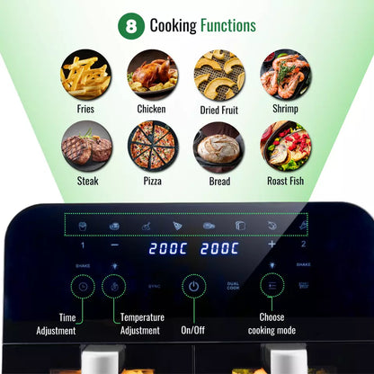 9L Dual Air Fryer Oven with 12 Preset Cooking Functions – 2400W, Nuovva