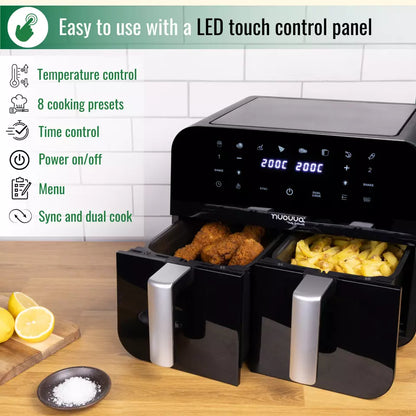 9L Dual Air Fryer Oven with 12 Preset Cooking Functions – 2400W, Nuovva