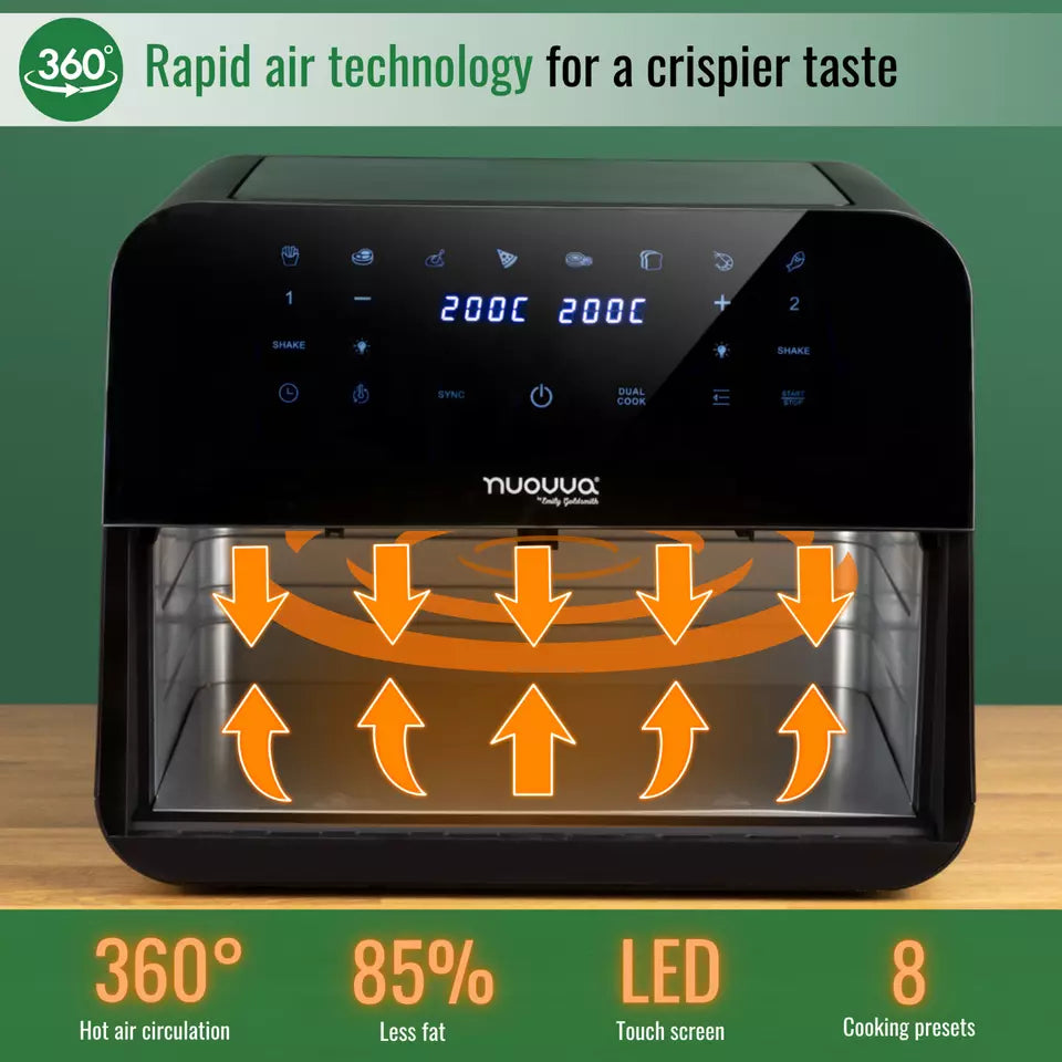 9L Dual Air Fryer Oven with 12 Preset Cooking Functions – 2400W, Nuovva