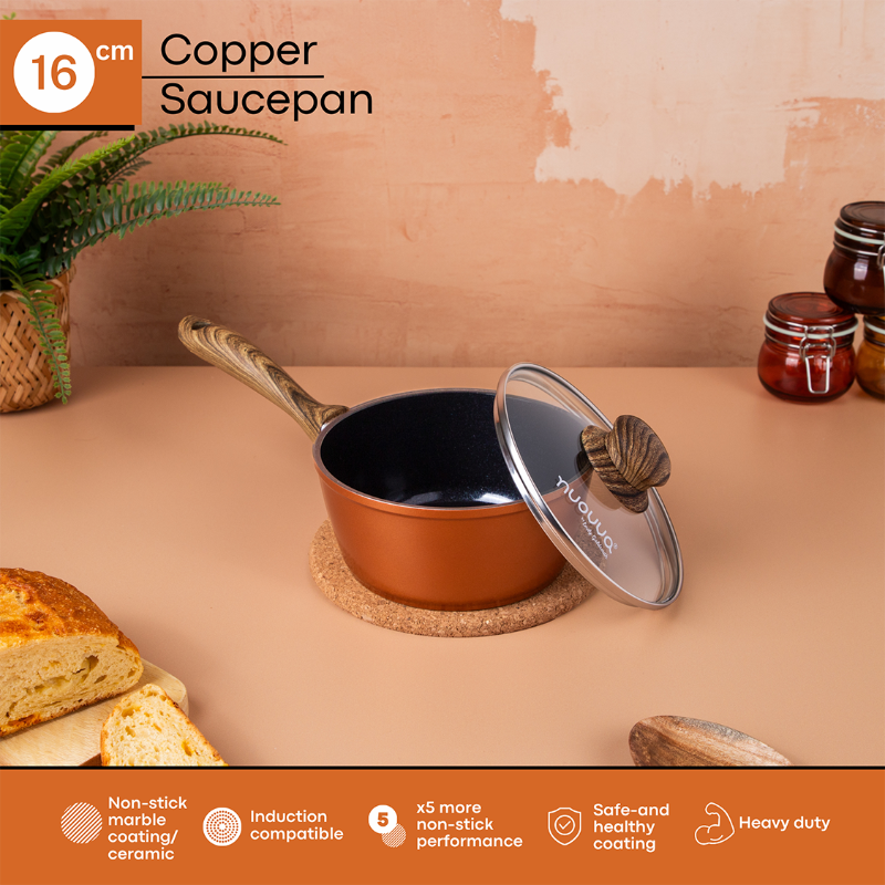 Marble Granite Non-Stick Saucepan with Lid (16cm, 18cm, 2-Piece & 3-Piece), Nuovva